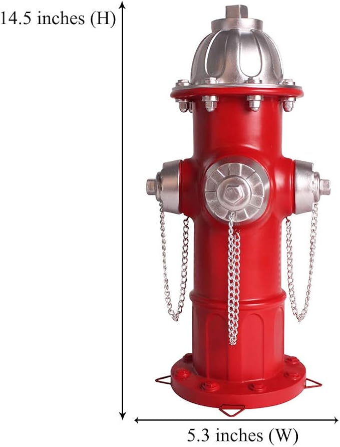 Red fire hydrant with dimensions labeled on a white background