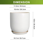 White ceramic planter with dimensions displayed