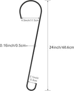 Measurement chart of a black metal hook with dimensions labeled.
