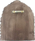 Wooden plaque with a metal bracket on a white background