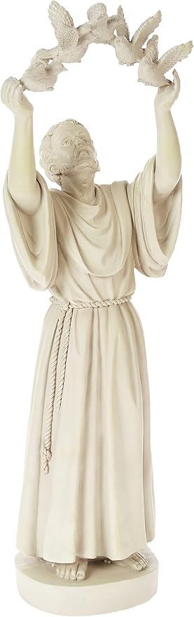 Statue of a draped figure holding a wreath above its head
