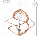 Copper wind spinner with measurements on a white background