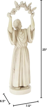 Statue of a woman holding a wreath with dimensions labeled