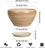Ceramic planter with dimensions and features on a white background