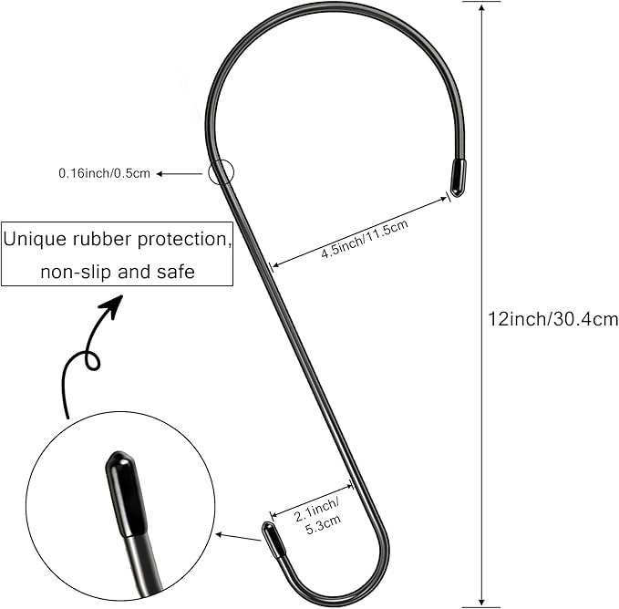 Measurement chart of a black metal tool with unique rubber protection, non-slip, and safe features.