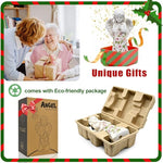 Solar angel statue with eco-friendly packaging and gift-giving scene.