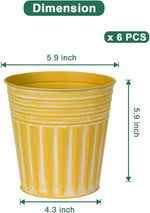 Yellow metal planter with dimensions labeled on a white background