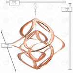 Copper wind chime with dimensions on a white background