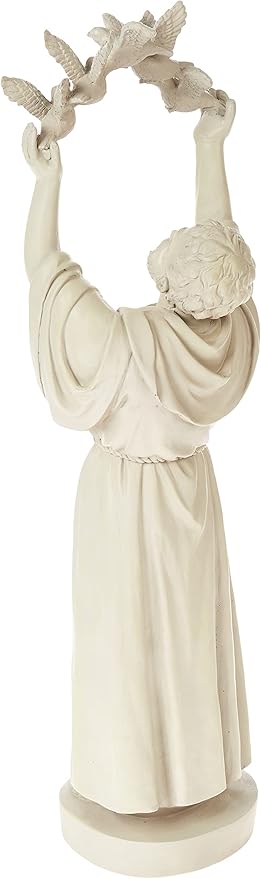 Statue of a draped figure holding a wreath above their head