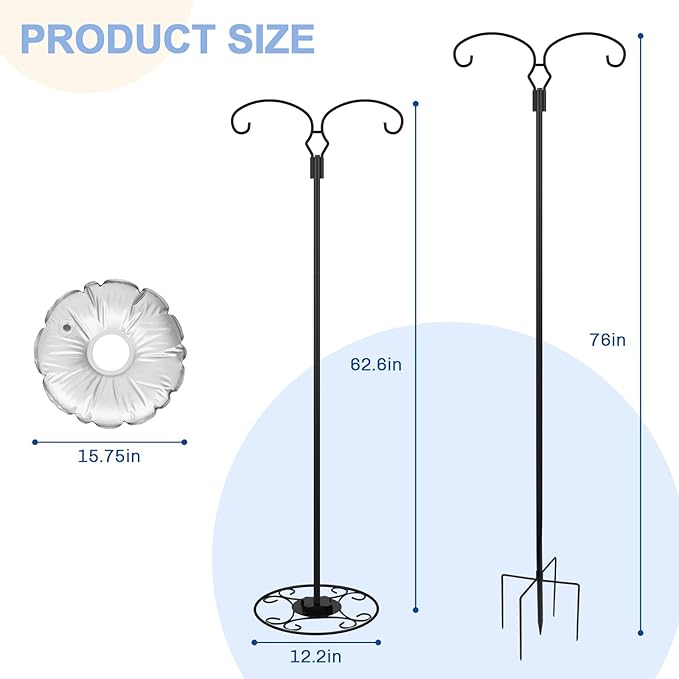 Measurement chart of a decorative garden stake with flower finial, showing dimensions on a white background.