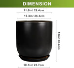 Black ceramic planter with dimensions displayed
