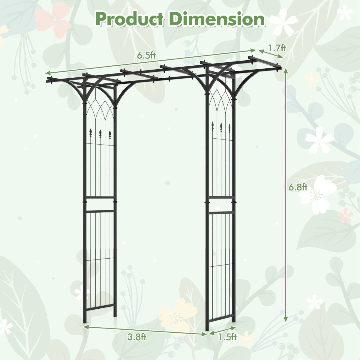 6.8 Ft Garden Arbor with Trellis – Metal Arch for Climbing Plants & Outdoor Decor - Napa Valley Wildflower Co.