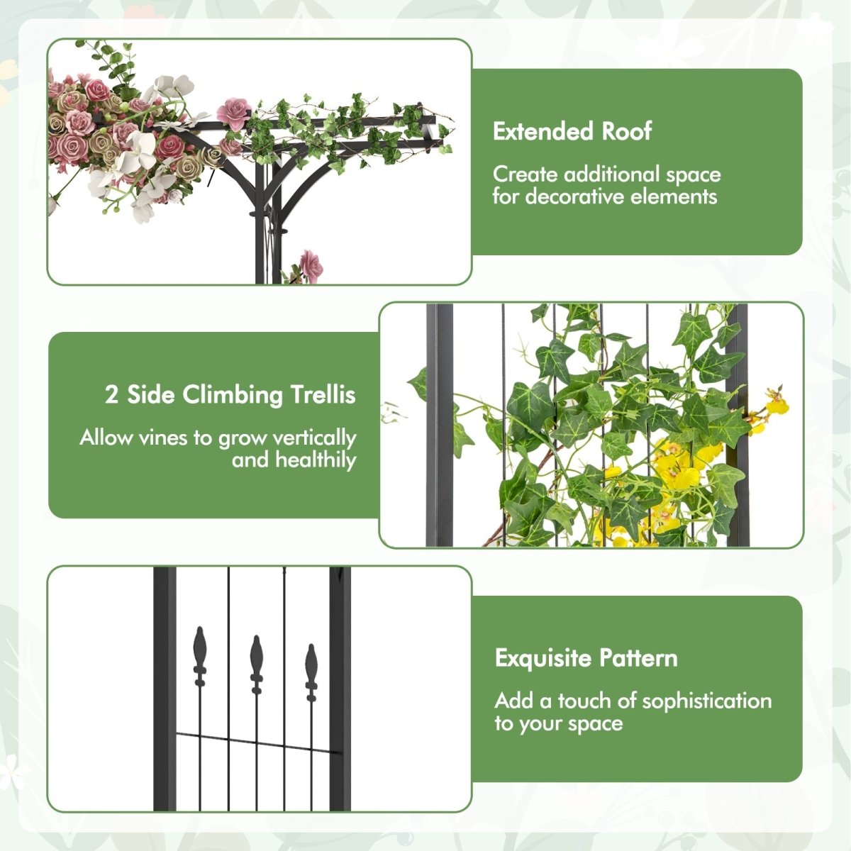 6.8 Ft Garden Arbor with Trellis – Metal Arch for Climbing Plants & Outdoor Decor - Napa Valley Wildflower Co.