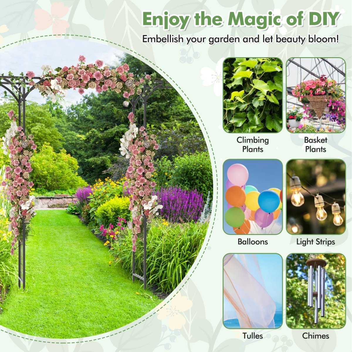 6.8 Ft Garden Arbor with Trellis – Metal Arch for Climbing Plants & Outdoor Decor - Napa Valley Wildflower Co.