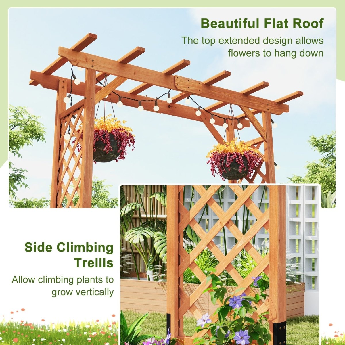 7 - Foot Wooden Garden Arbor Arch Pergola (Fir Wood) - Napa Valley Wildflower Co.