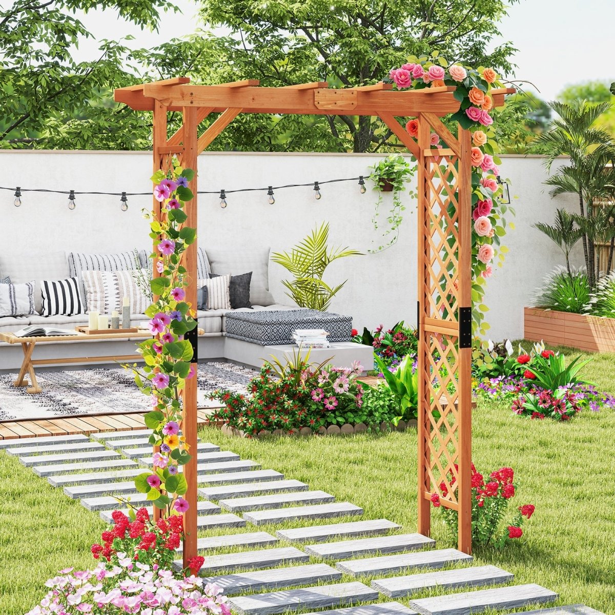 7 - Foot Wooden Garden Arbor Arch Pergola (Fir Wood) - Napa Valley Wildflower Co.