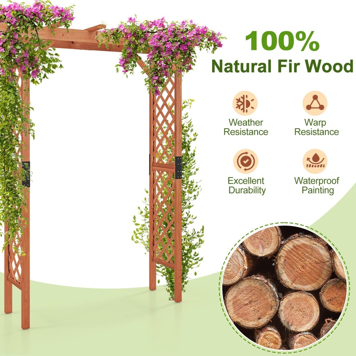 7 - Foot Wooden Garden Arbor Arch Pergola (Fir Wood) - Napa Valley Wildflower Co.