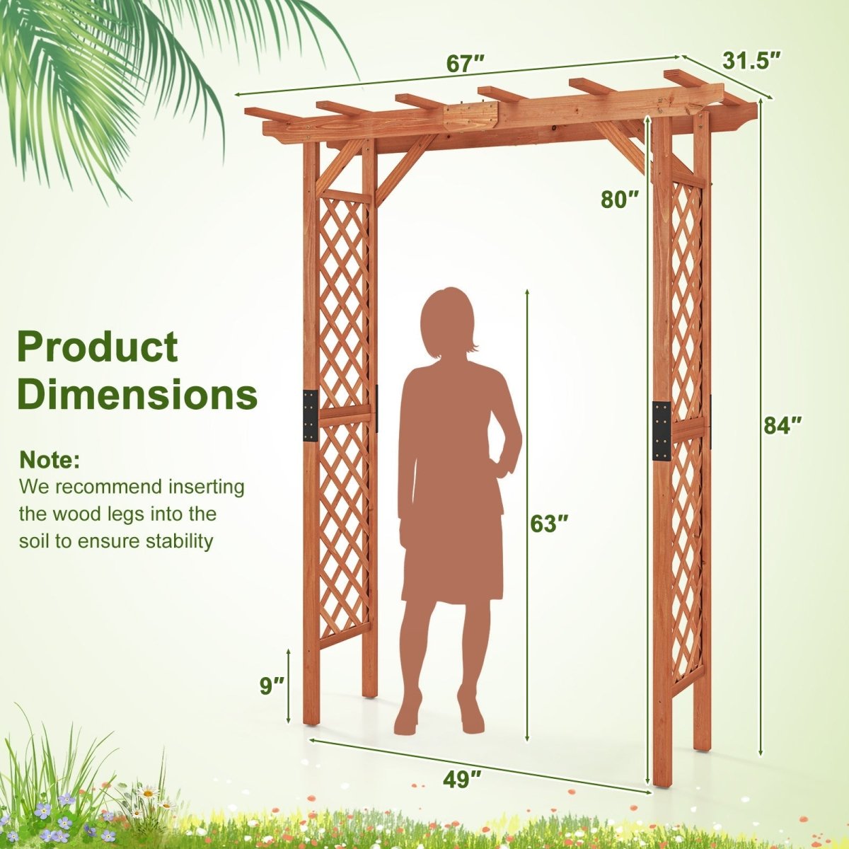 7 - Foot Wooden Garden Arbor Arch Pergola (Fir Wood) - Napa Valley Wildflower Co.