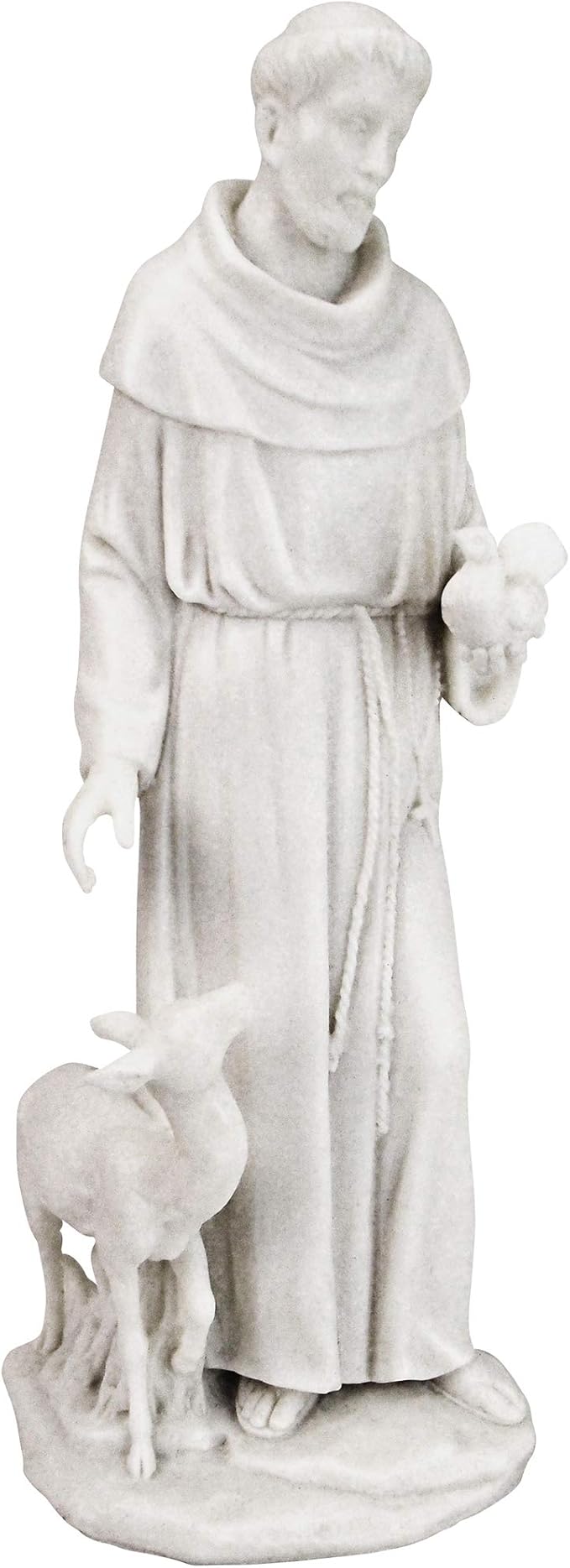White marble statue of a religious figure with a lamb