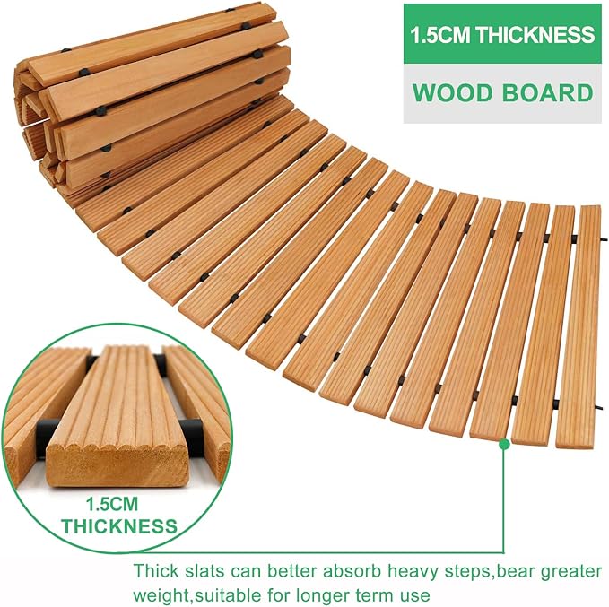 Wooden deck board with 1.5cm thickness, suitable for outdoor use.