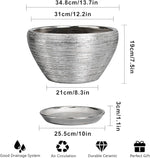 Ceramic planter with dimensions and features on a white background