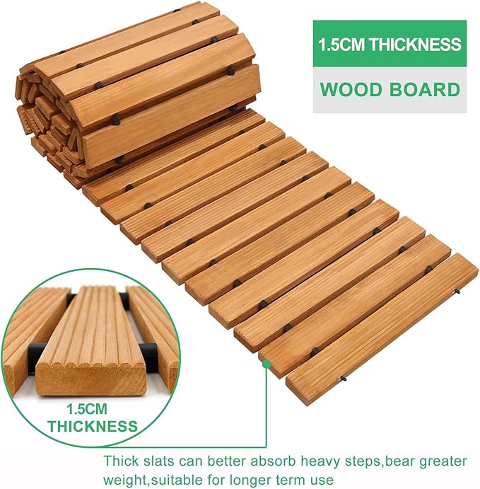 Wooden deck board with 1.5cm thickness, suitable for outdoor use.