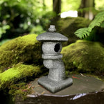 Stone lantern on a mossy stone in a forest setting