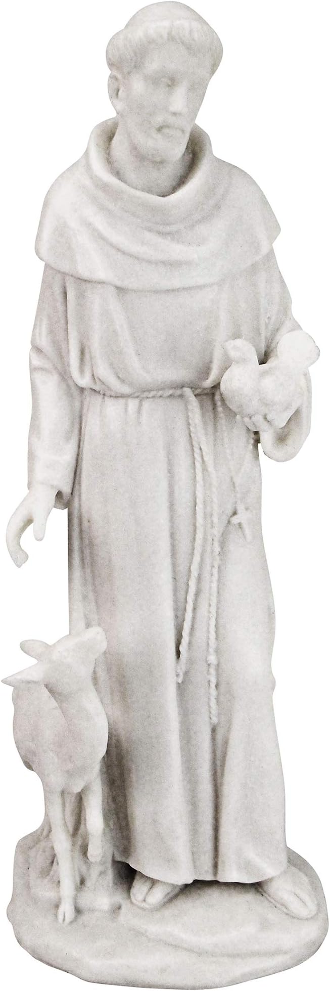 Statue of a religious figure with a lamb on a white background