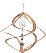 Decorative wind chime with spiral design and heart-shaped ornament on a white background