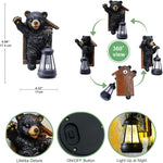 Solar-powered bear lantern with features highlighted on a white background