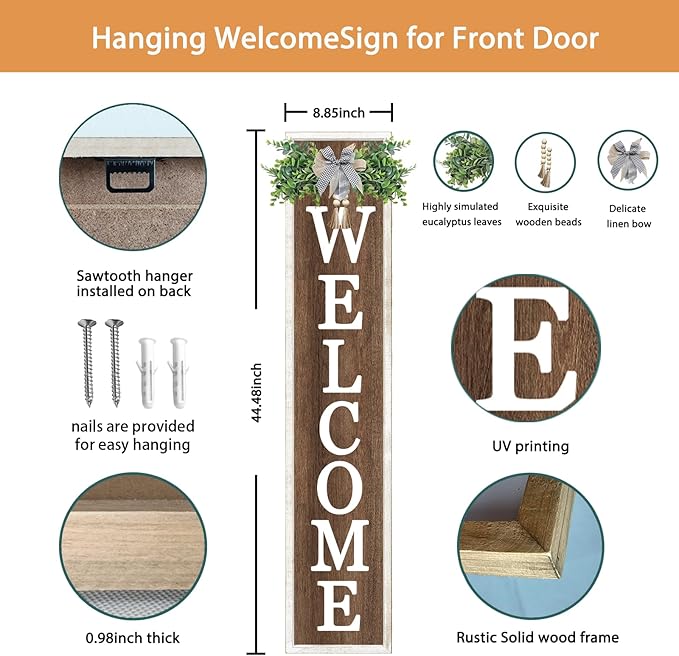 Hanging welcome sign with detailed features on a white background