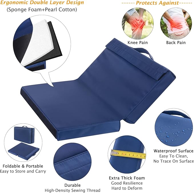 Blue cushion with features highlighted on a white background