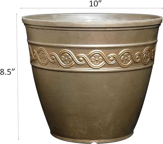 Decorative pot with decorative band and dimensions labeled