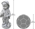 Statue of a child with a dog and measurements on a white background