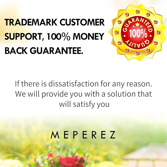 Advertisement for MEPerez with text about customer support and money-back guarantee.