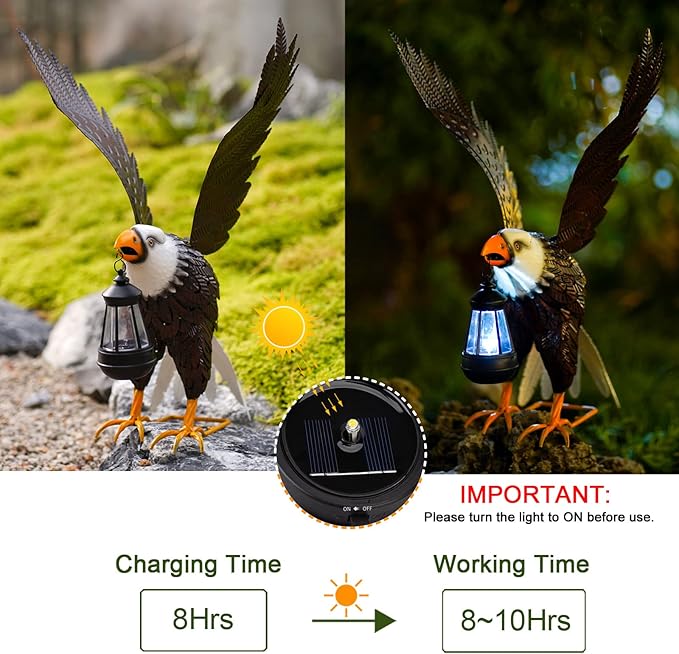Solar-powered eagle with lantern on a natural background