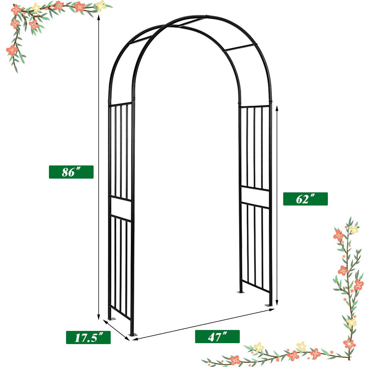 7.2 Ft Garden Arch Trellis – Metal Climbing Plant Arbor for Outdoor Décor - Napa Valley Wildflower Co.