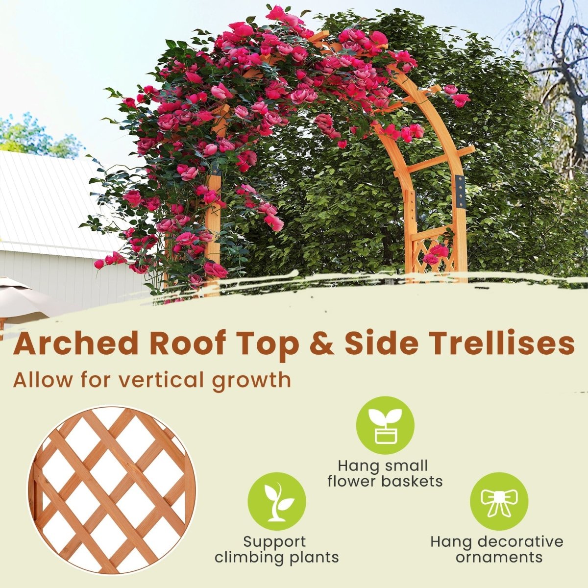 7.7 Ft Wooden Garden Arbor with Trellis – Outdoor Arch for Climbing Plants & Wedding Decor - Napa Valley Wildflower Co.