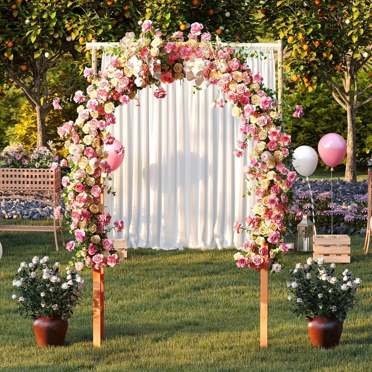 7.7 Ft Wooden Garden Arbor with Trellis – Outdoor Arch for Climbing Plants & Wedding Decor - Napa Valley Wildflower Co.