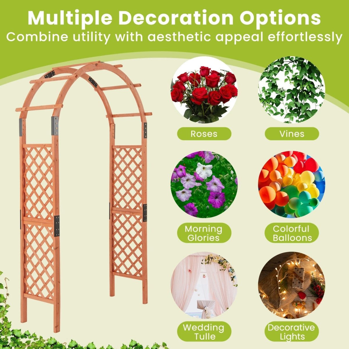7.7 Ft Wooden Garden Arbor with Trellis – Outdoor Arch for Climbing Plants & Wedding Decor - Napa Valley Wildflower Co.