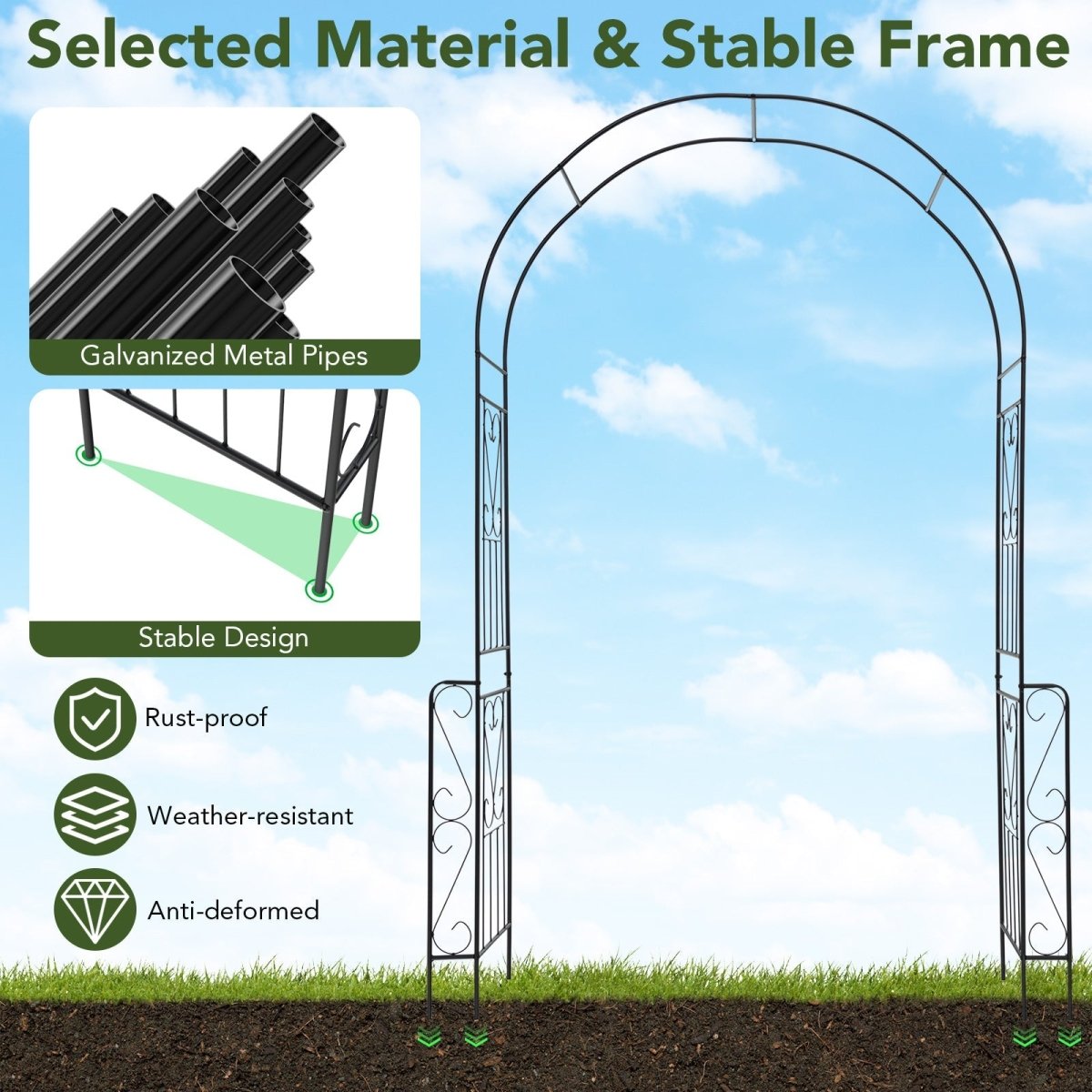 7.9 Ft Metal Garden Arch with Trellis Fence – Outdoor Wedding & Climbing Plant Arbor (Black) - Napa Valley Wildflower Co.