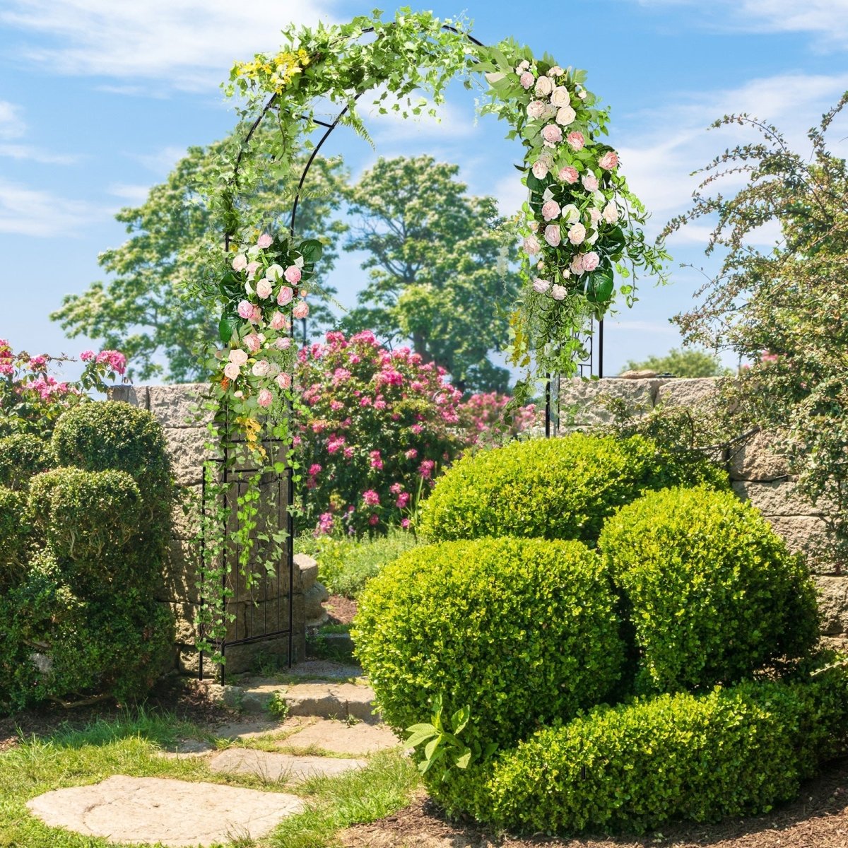 7.9 Ft Metal Garden Arch with Trellis Fence – Outdoor Wedding & Climbing Plant Arbor (Black) - Napa Valley Wildflower Co.