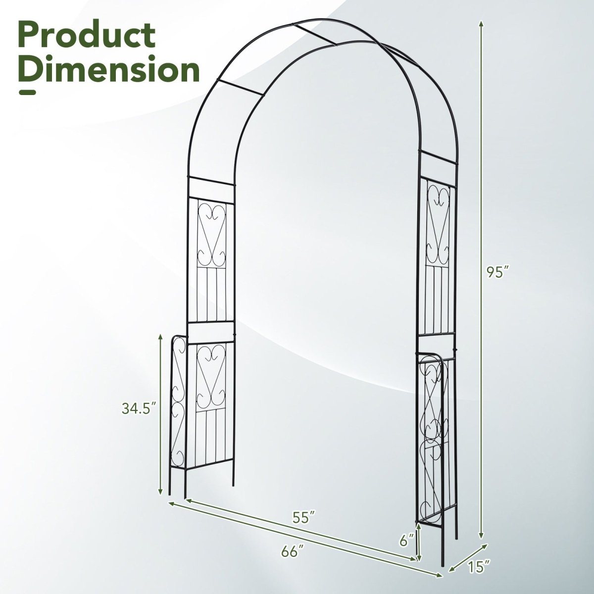 7.9 Ft Metal Garden Arch with Trellis Fence – Outdoor Wedding & Climbing Plant Arbor (Black) - Napa Valley Wildflower Co.