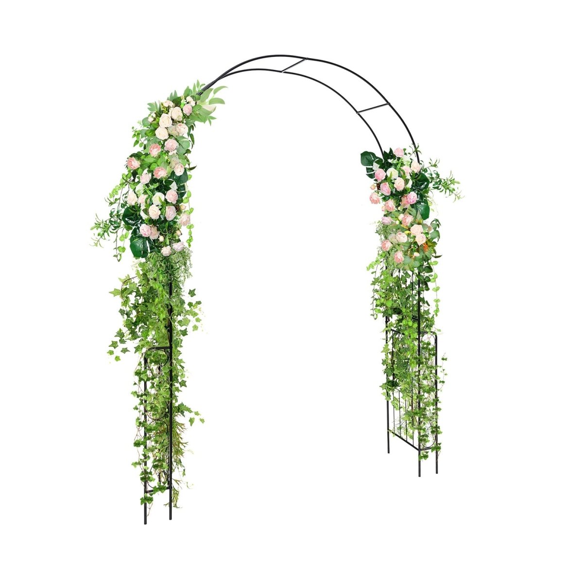 7.9 Ft Metal Garden Arch with Trellis Fence – Outdoor Wedding & Climbing Plant Arbor (Black) - Napa Valley Wildflower Co.
