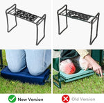 Comparison of a new and old version of a portable stool on grass.