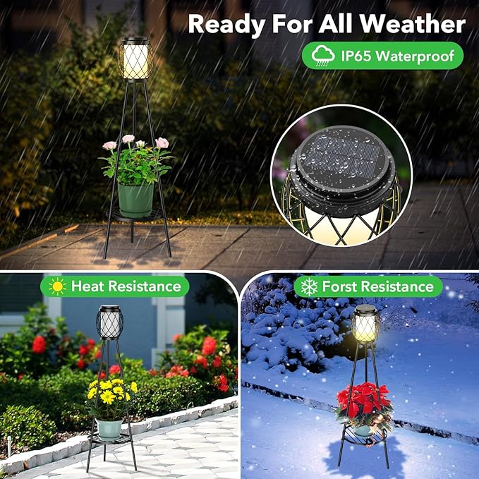 Outdoor solar light with waterproof, heat resistance, and frost resistance features in various weather conditions.