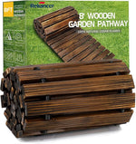 Wooden garden pathway rolls with Reliance branding on a green grass background