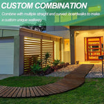 Wooden boardwalk leading to a modern house with text about custom combinations.
