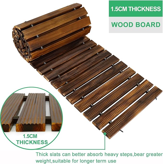 Wooden deck board with 1.5cm thickness, suitable for outdoor use.