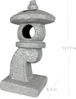 Decorative stone lantern with dimensions indicated on a white background